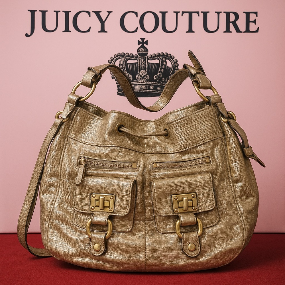 Juicy Couture Gold Metallic Leather Shoulder Bag – Glam Rock Vibe!